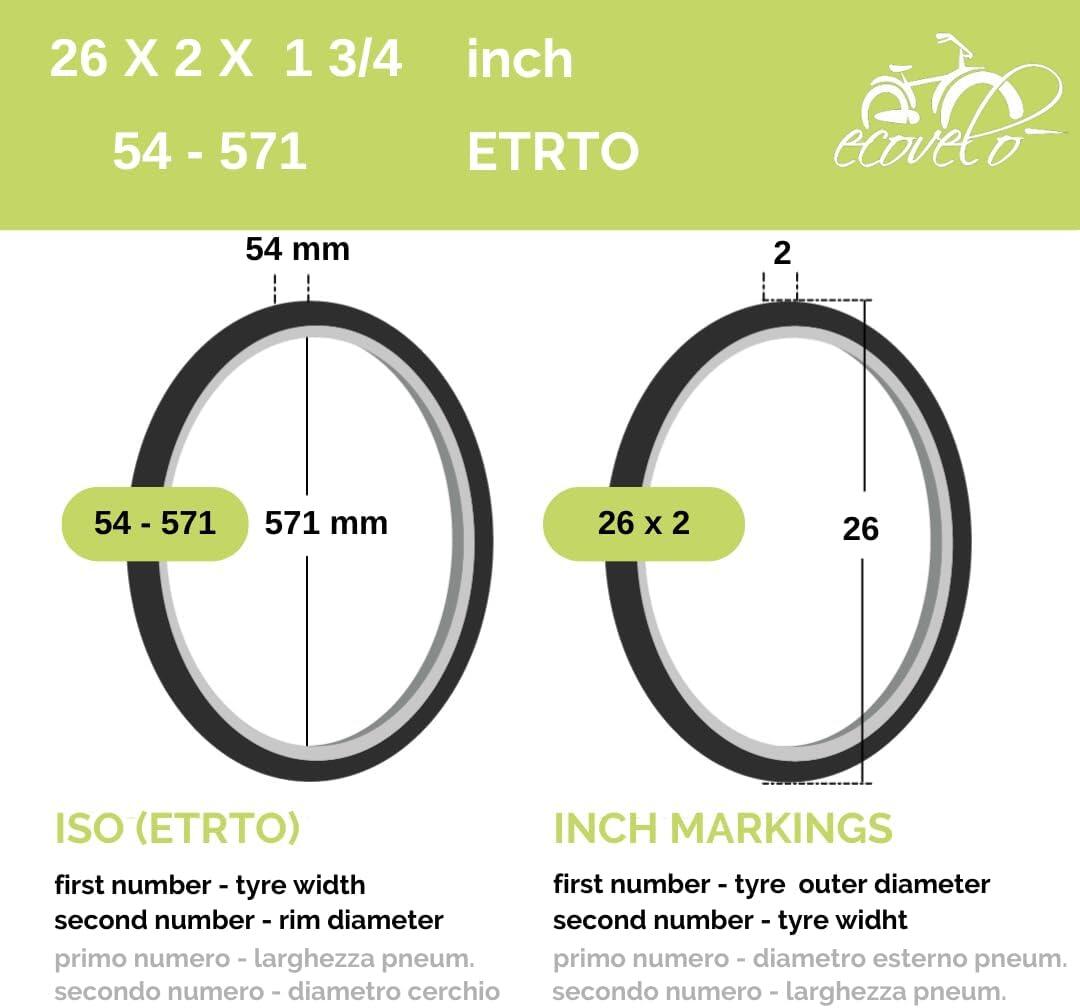 2 copertoni 26x2x1 3/4 (54-571) pnaumatici neri 26 x 2 x 1 3/4 adulto EV 2/6