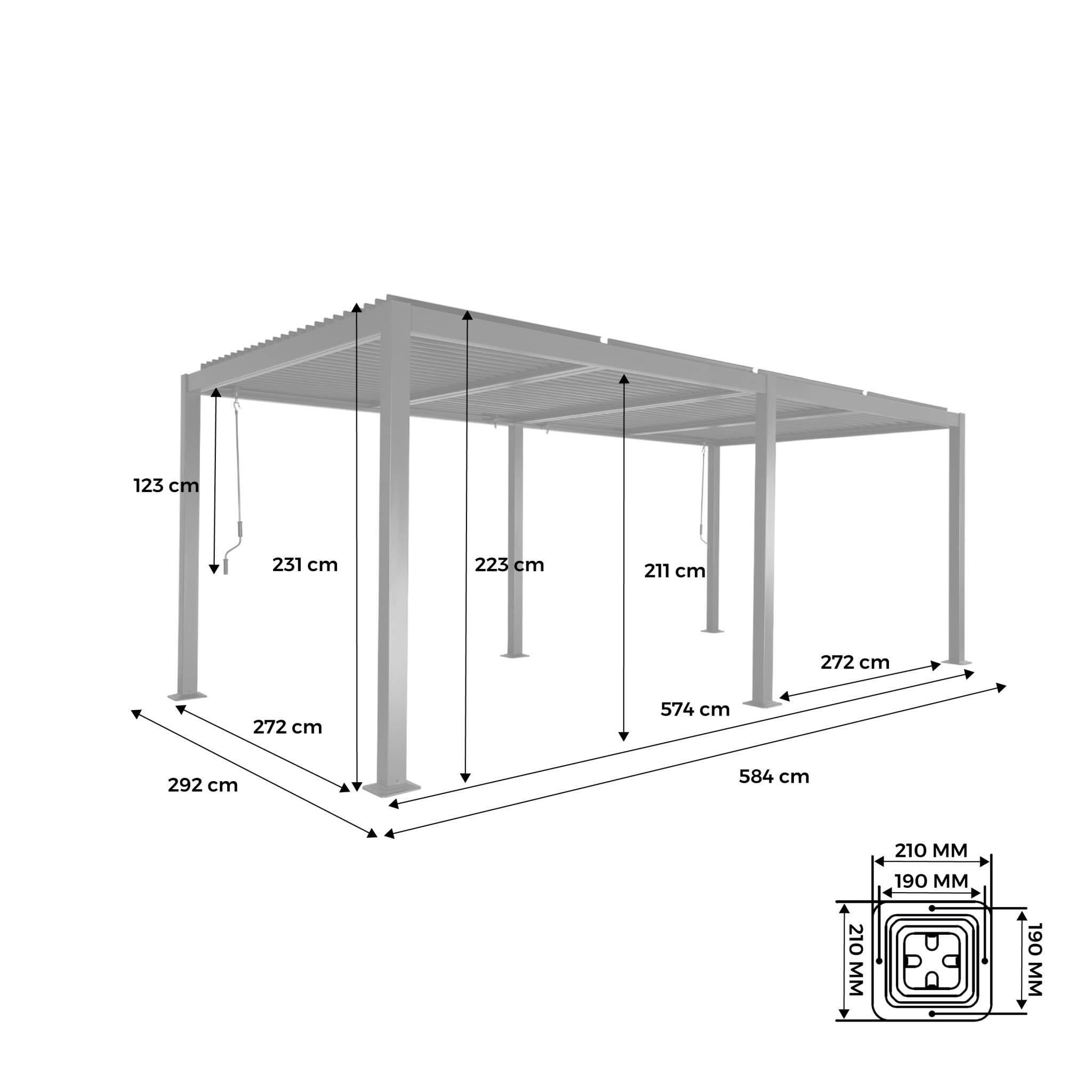 Pérgola bioclimática 3x6m de aluminio y acero con lamas orientables, Antracita 4/6