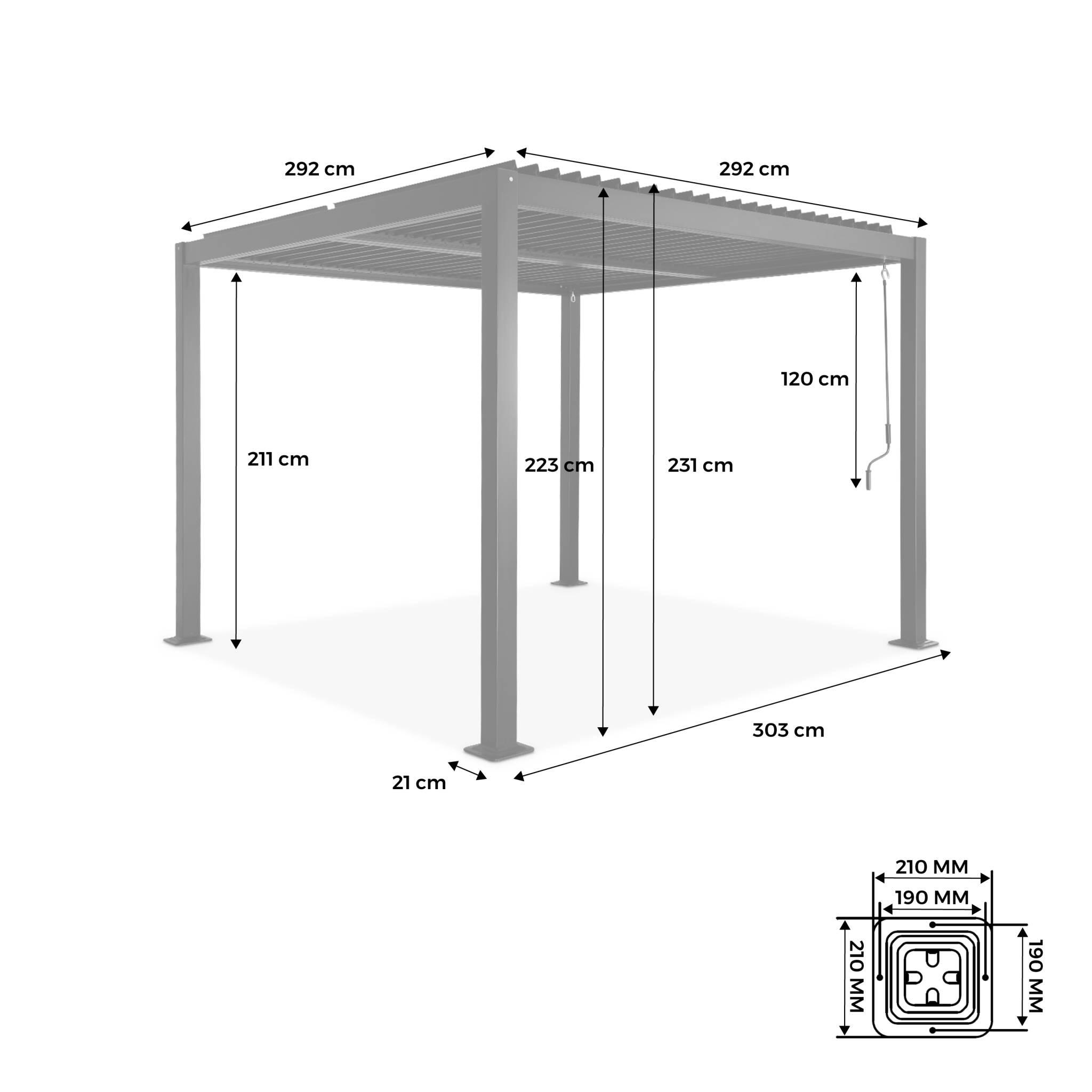 3x3m pérgola com persiana, alumínio e aço com lâminas ajustáveis, Preto 4/6