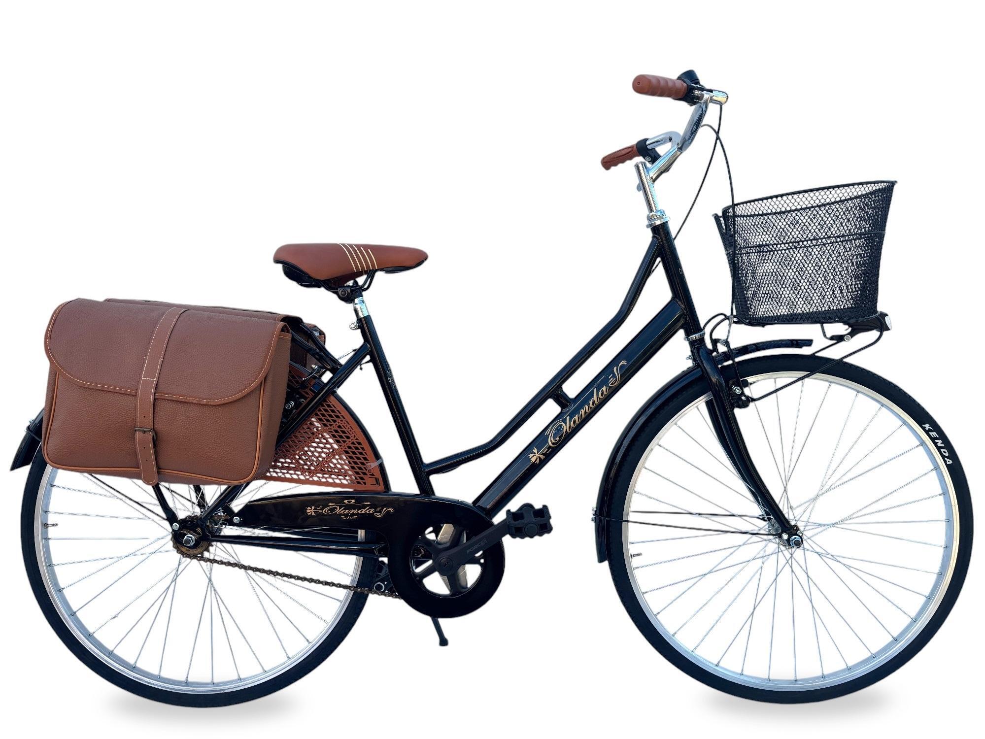 Bicicletta Donna da Passeggio 26 Bici città Vintage con Cestino e Borse Nera 1/7