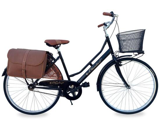 Bicicletta Donna Da Passeggio 26 Bici Città Vintage Con Cestino E Borse Nera