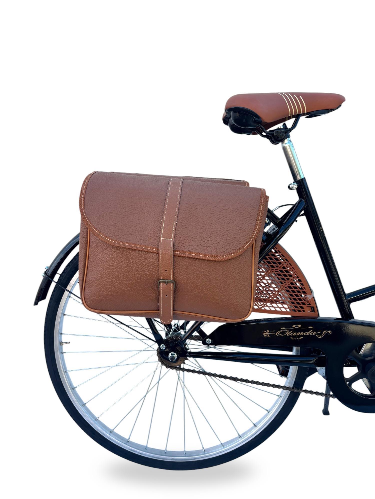 Bicicletta Donna da Passeggio 26 Bici città Vintage con Cestino e Borse Nera 3/7