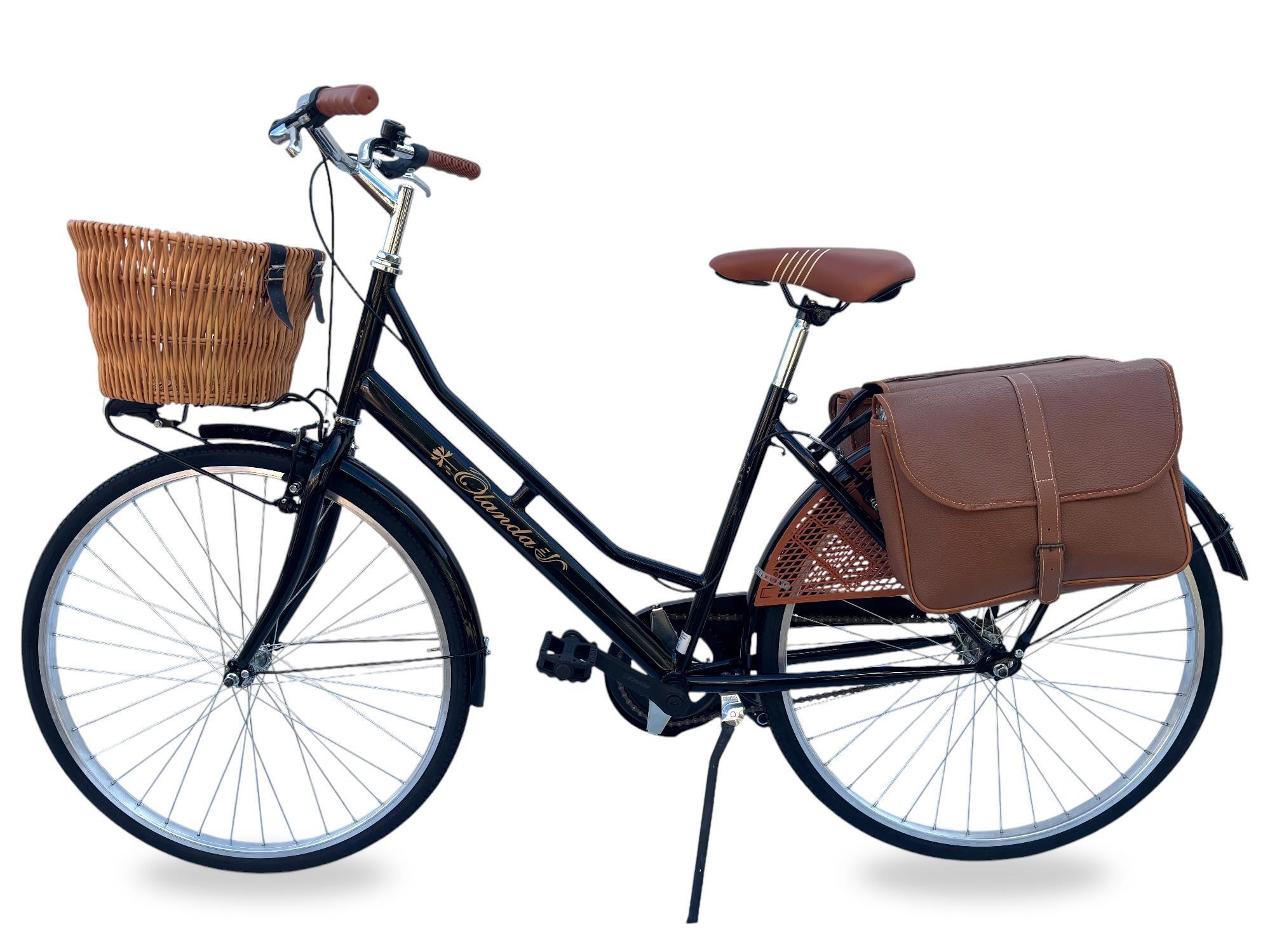 Bicicletta Donna Da Passeggio 26 Bici Città Vintage Con Vimini E Borse Nera 2/7