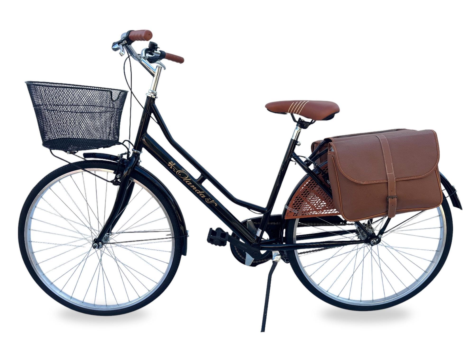 Bicicletta Donna da Passeggio 26 Bici città Vintage con Cestino e Borse Nera 2/7