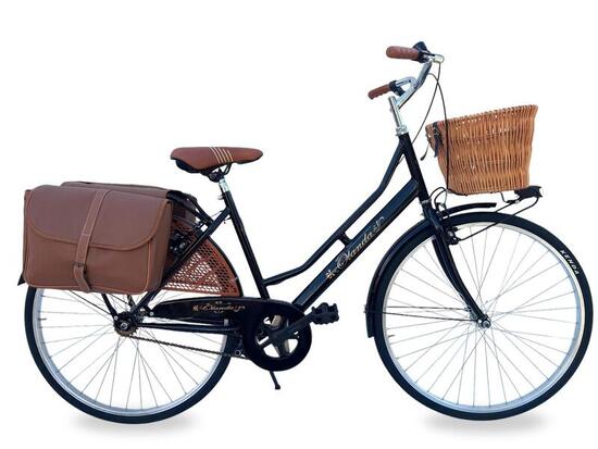 Bicicletta Donna Da Passeggio 26 Bici Città Vintage Con Vimini E Borse Nera