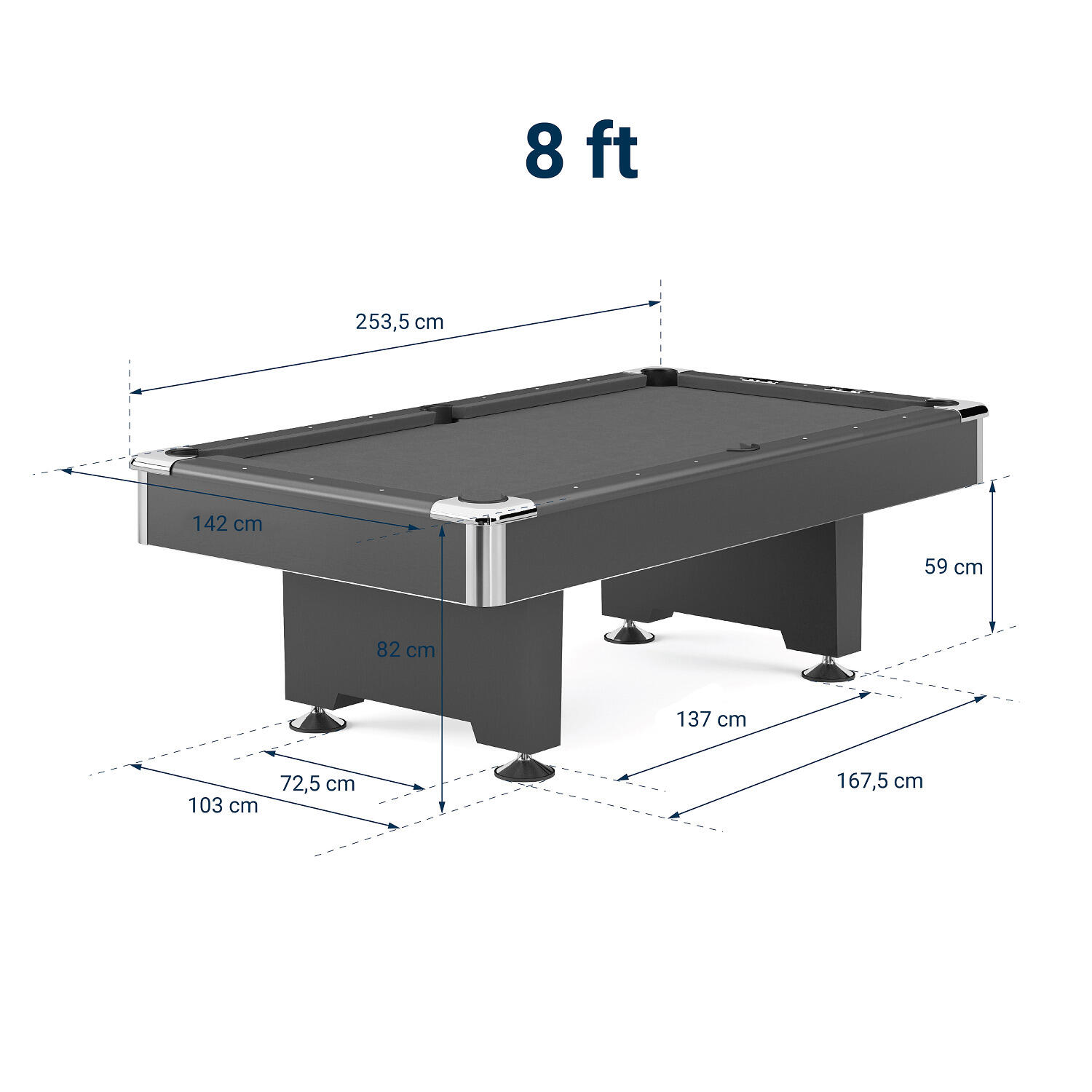 Billardtisch Club Pro III EuroSpeed Blau 8 ft (Spielfeld 224x112 cm) Billard 2/3