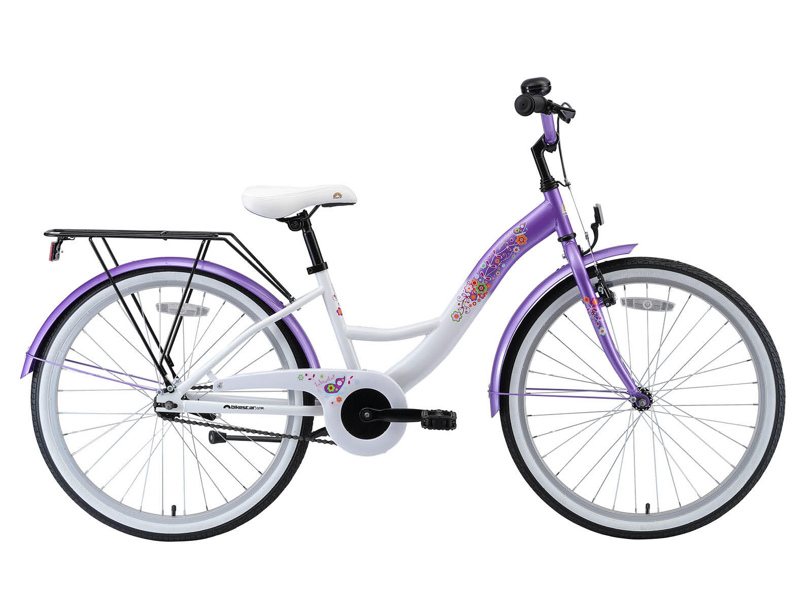 BIKESTAR Bikestar, Classic Kinderfahrrad, 24 Zoll, Lila/Weiß
