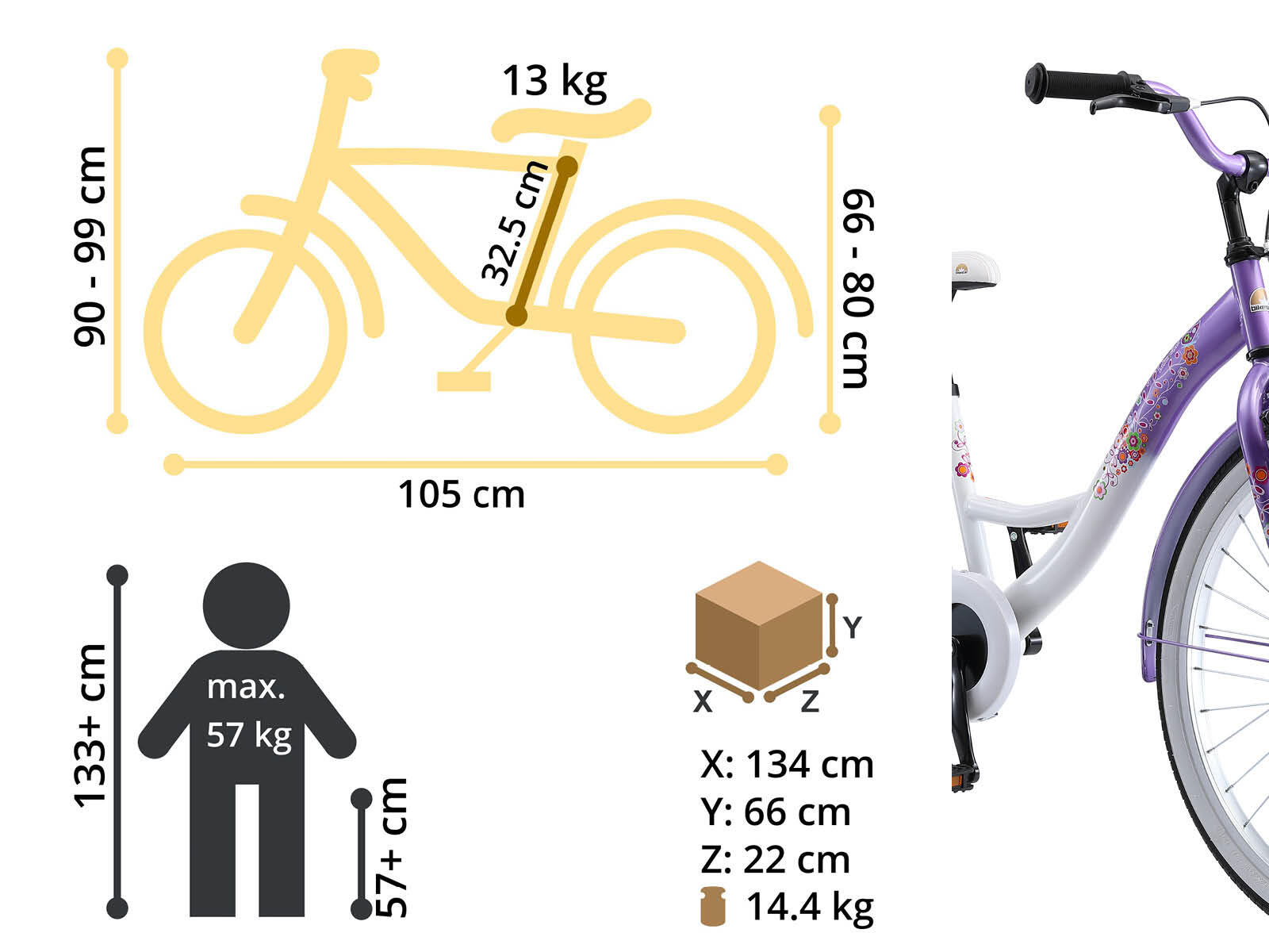 Bikestar kinderfiets Classic 24 inch lila/wit 5/7