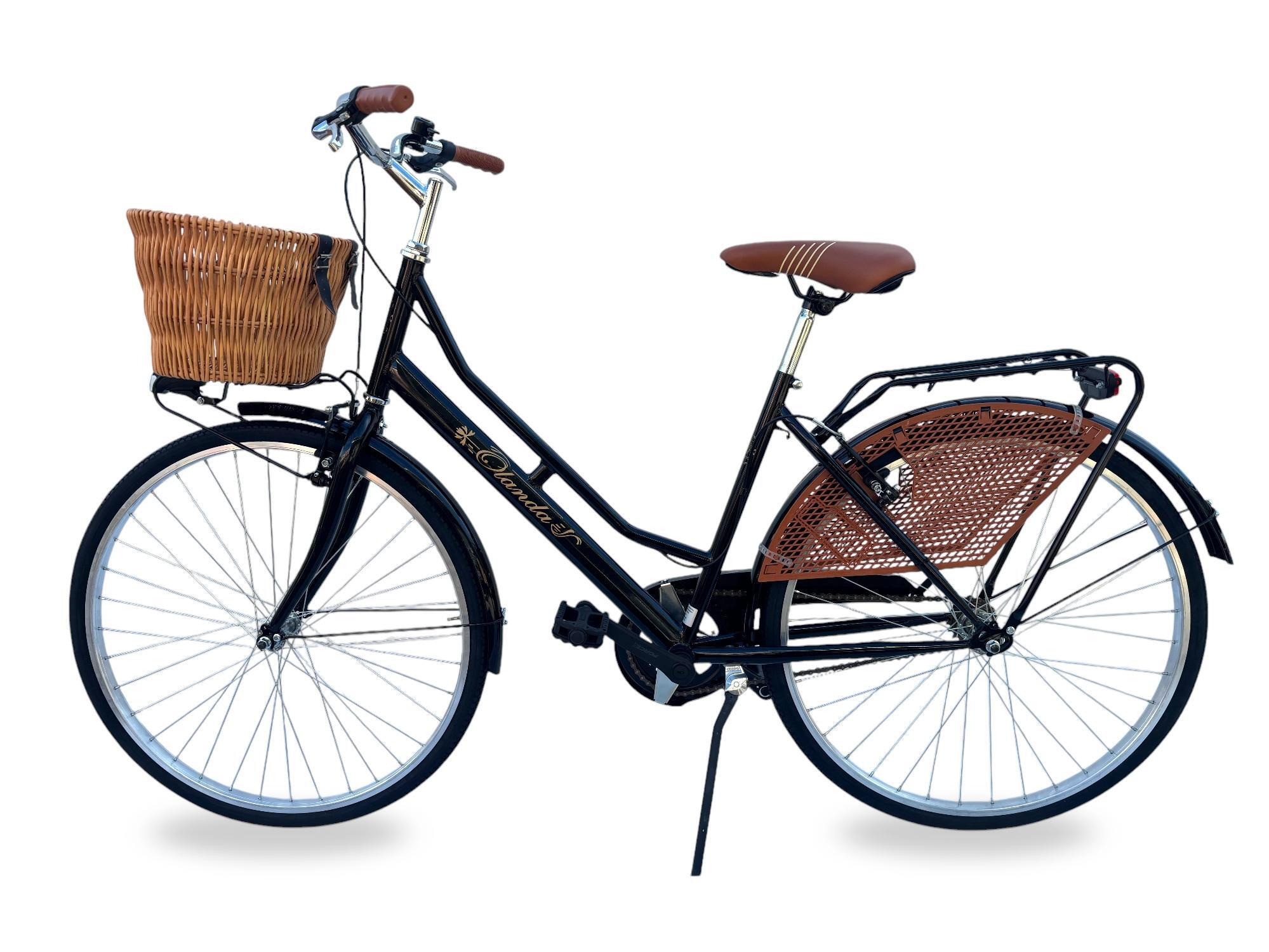 Bicicletta Donna Da Passeggio 26 Bici Città Vintage Con Cestino In Vimini Nera 2/7