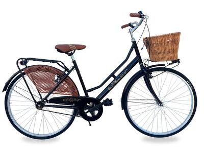Bicicletta Donna da Passeggio 26 Bici città Vintage con Cestino in Vimini Nera