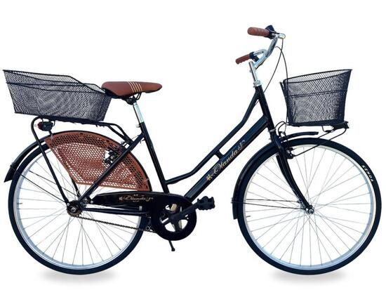 Bicicletta Donna Da Passeggio Misura 26 Bici Città Vintage Con 2 Cestini Nera