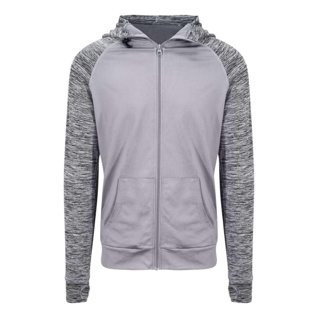 Mens Contrast Melange Slim Full Zip Hoodie (Grey/Grey Melange)