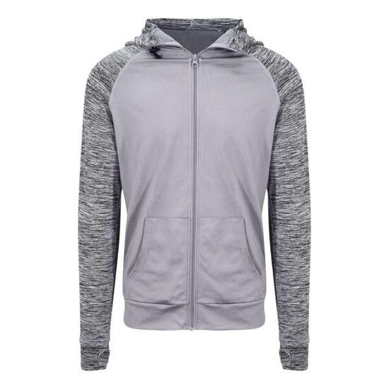 Heren Contrast Melange Slim Full Zip Hoodie (Grijs/Grijs Melange)