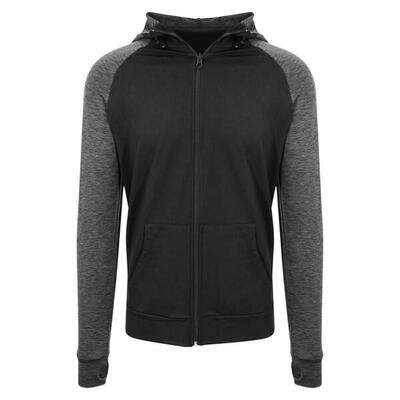 Heren contrast melange slim full zip hoodie (zwart/zwart gemêleerd)