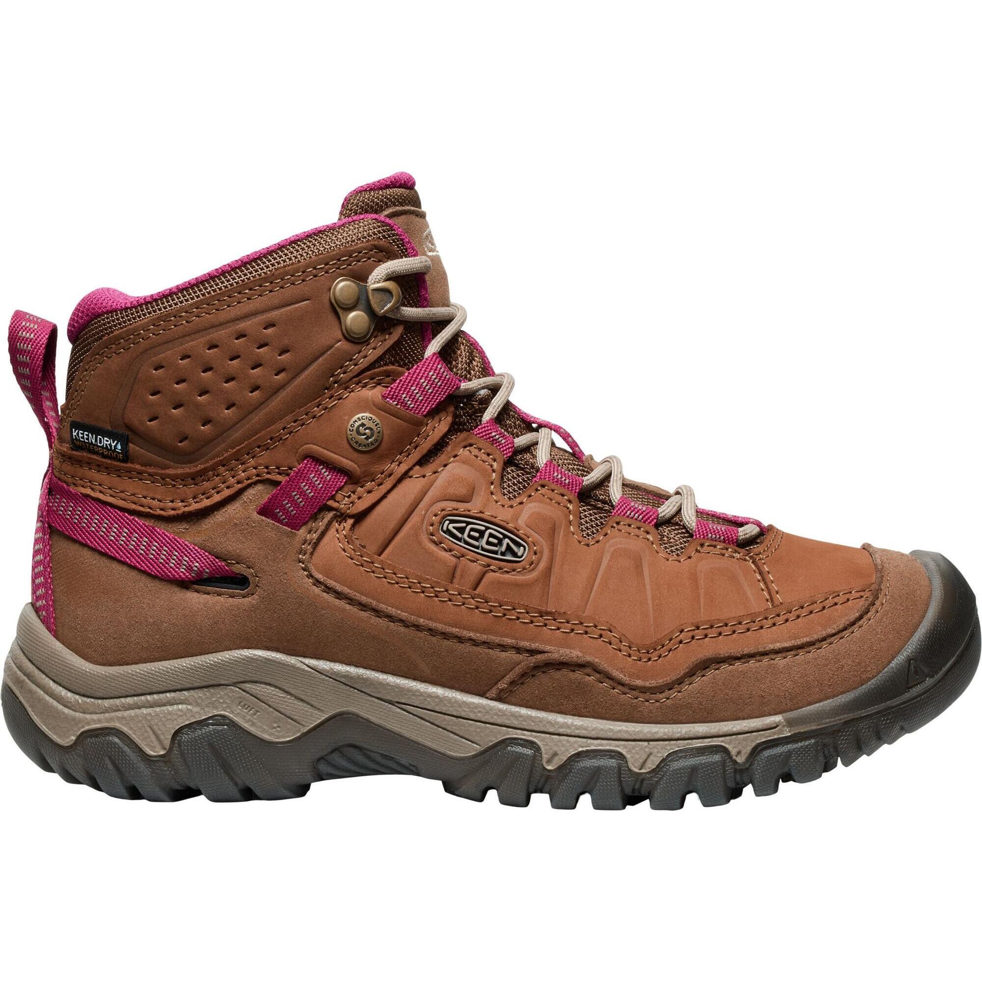 Keen - Femme Targhee Iv Mid Wp W  Chaussures De Randonnée Brun Bison/rouge Beaujolais - Chaussure D'Approche - Bordeaux|marron|rouge - 43 - Decathlon
