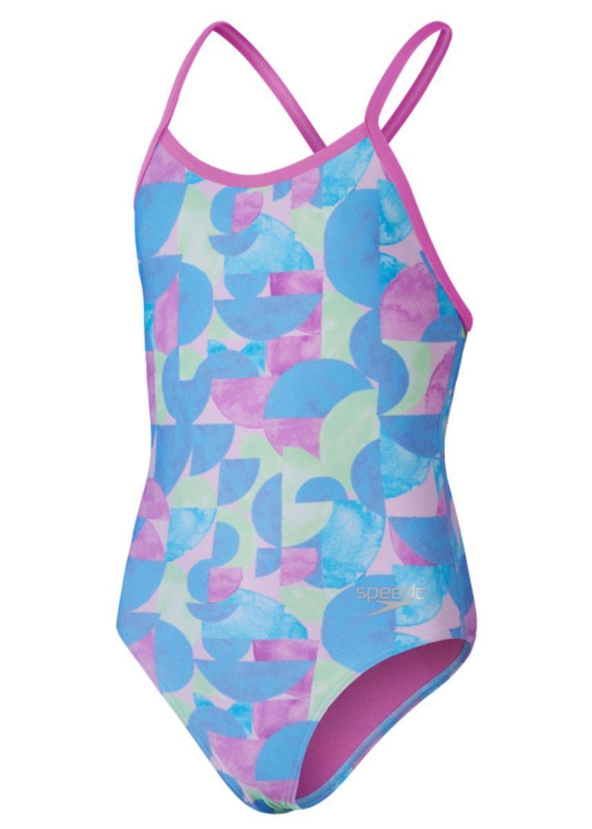 Speedo Girls Allover Digital Vback Swimsuit - Kiki Pink/Picton Blue/Matcha 1/3