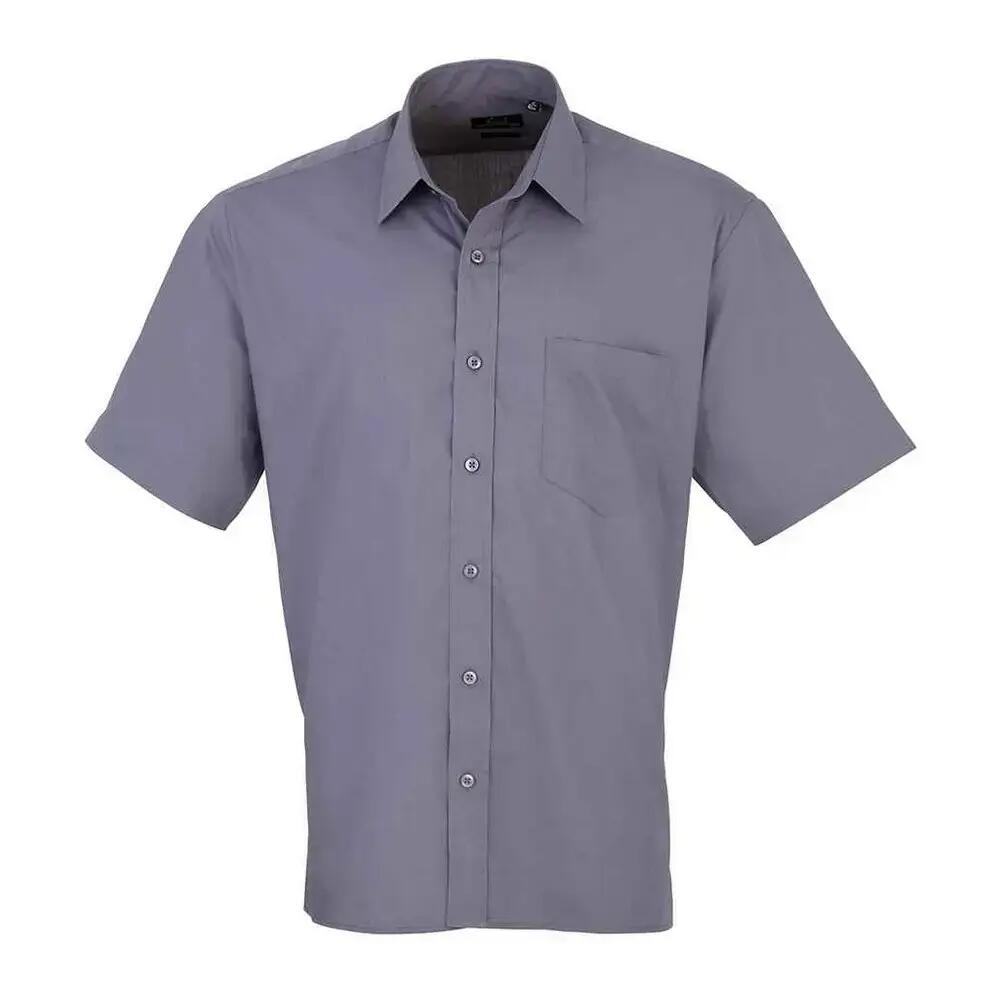 Mens Poplin ShortSleeved Shirt (Steel)