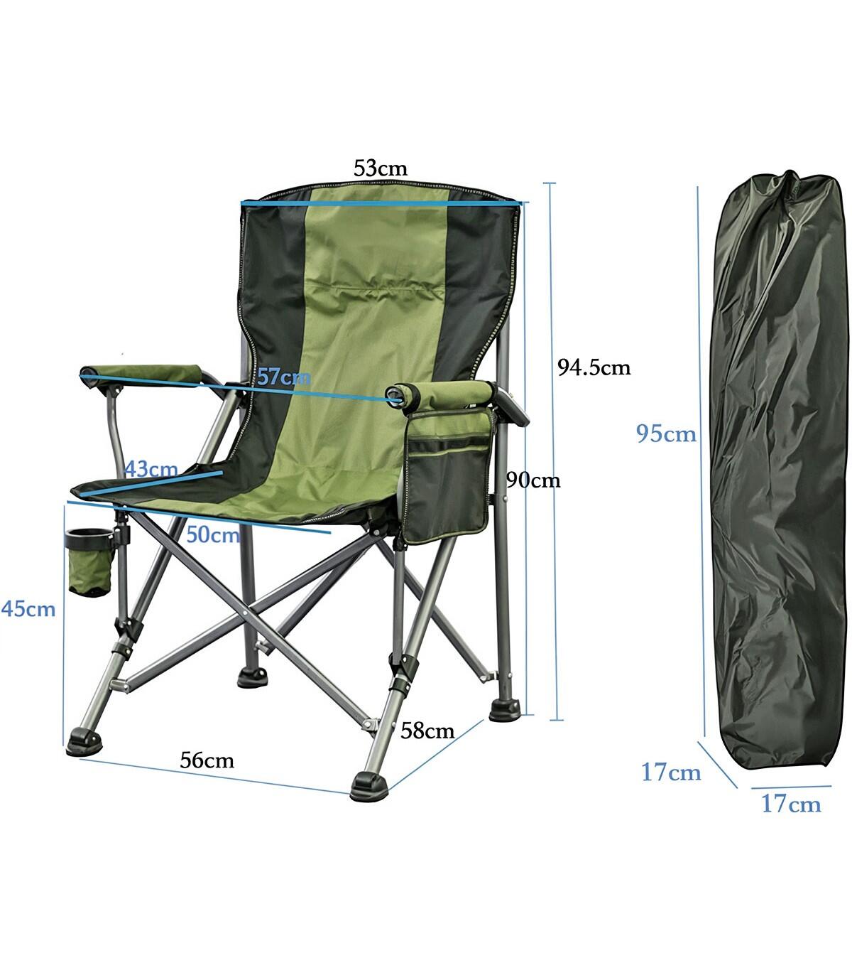 Sedia campeggio pieghevole Oxford 600D verde – leggera, portatile fino a 150 kg 5/6