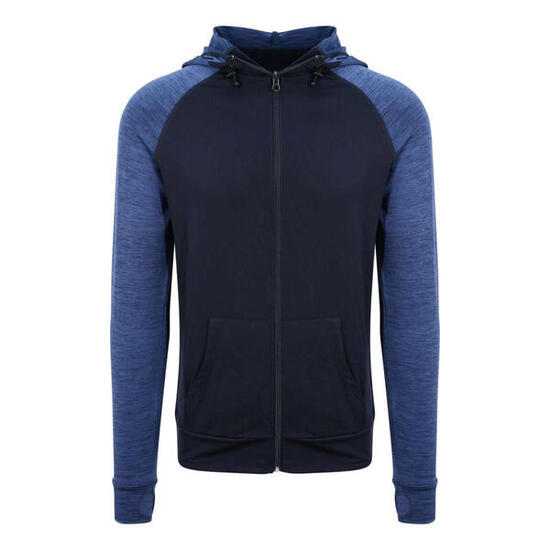Heren Contrast Melange Slim Full Zip Hoodie (Marine / Navy Melange)