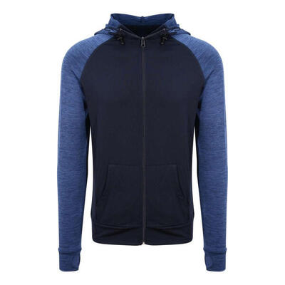 Heren contrast melange slim full zip hoodie (marine / navy melange)