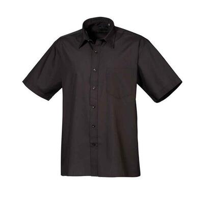 Heren poplin overhemd met korte mouwen (zwart)