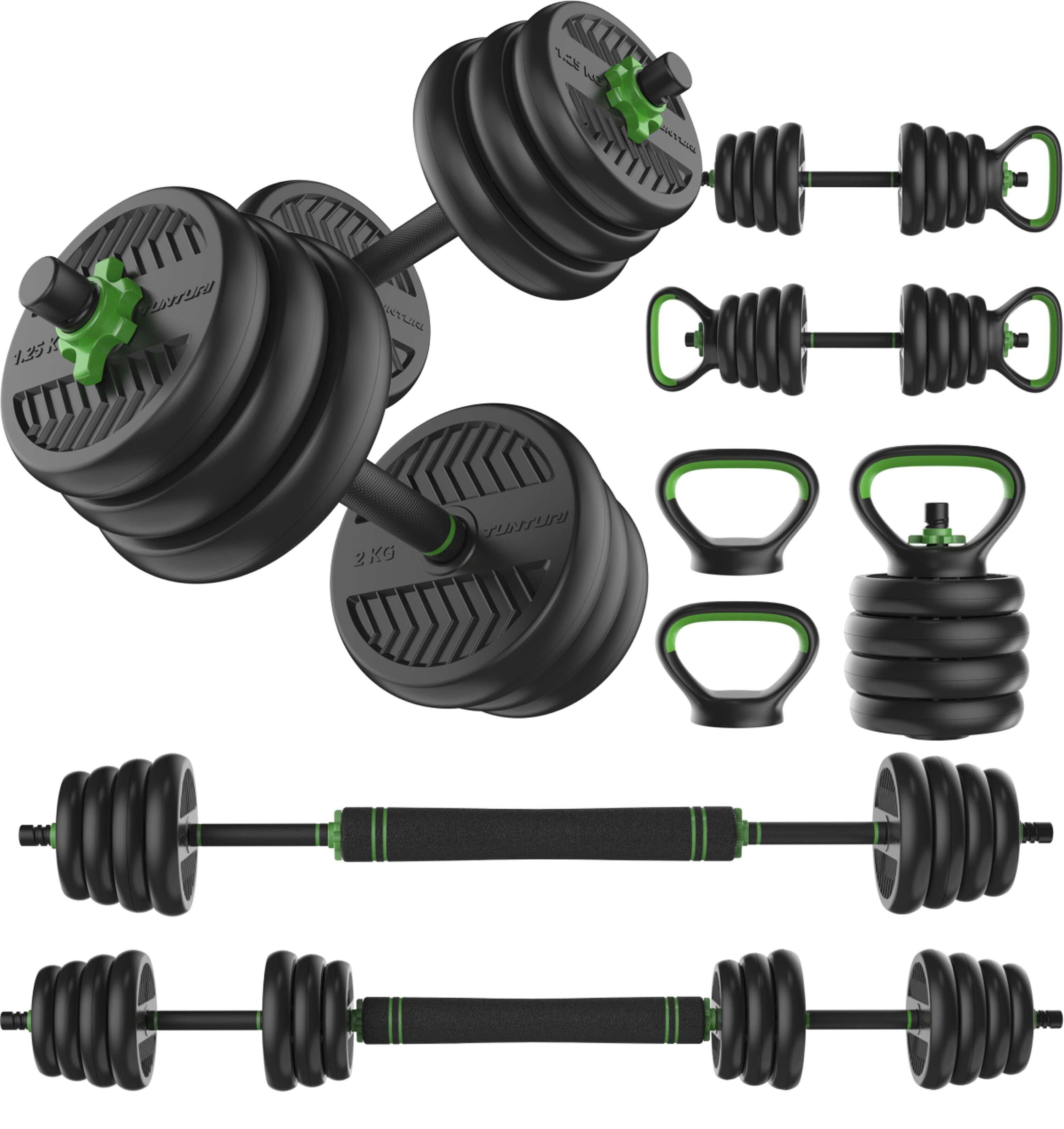 TUNTURI Set di pesi bilanciere e manubri 28 kg - Bilanciere in vinile con pesi