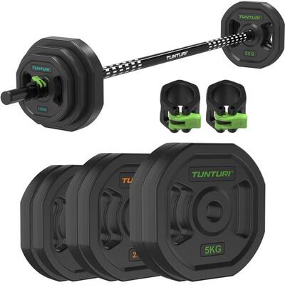 Set di pesi Tunturi 20kg - Gomma - 6 dischi - Set bilanciere
