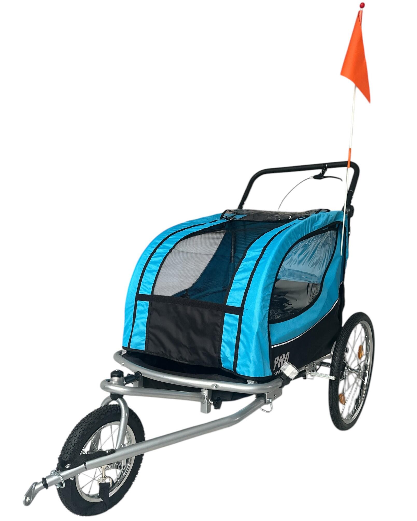 Remorque Vélo Enfant HOMCOM 2 En 1 Convertible Poussette Jogger - 2 Places, Capacité 26,4kg - Avec Réflecteurs Et Drapeau De Sécurité