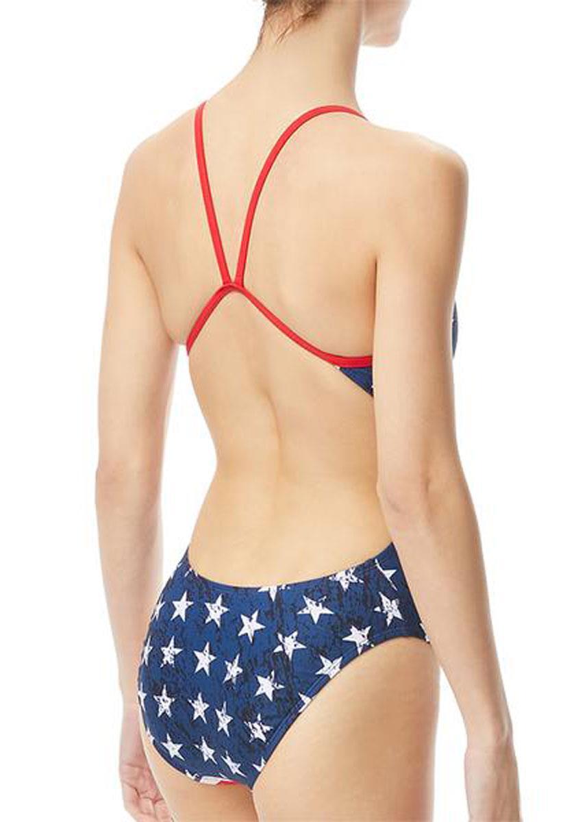 TYR Girl's Star Spangled Cutoutfit Swimsuit - Red/White/Blue 2/3