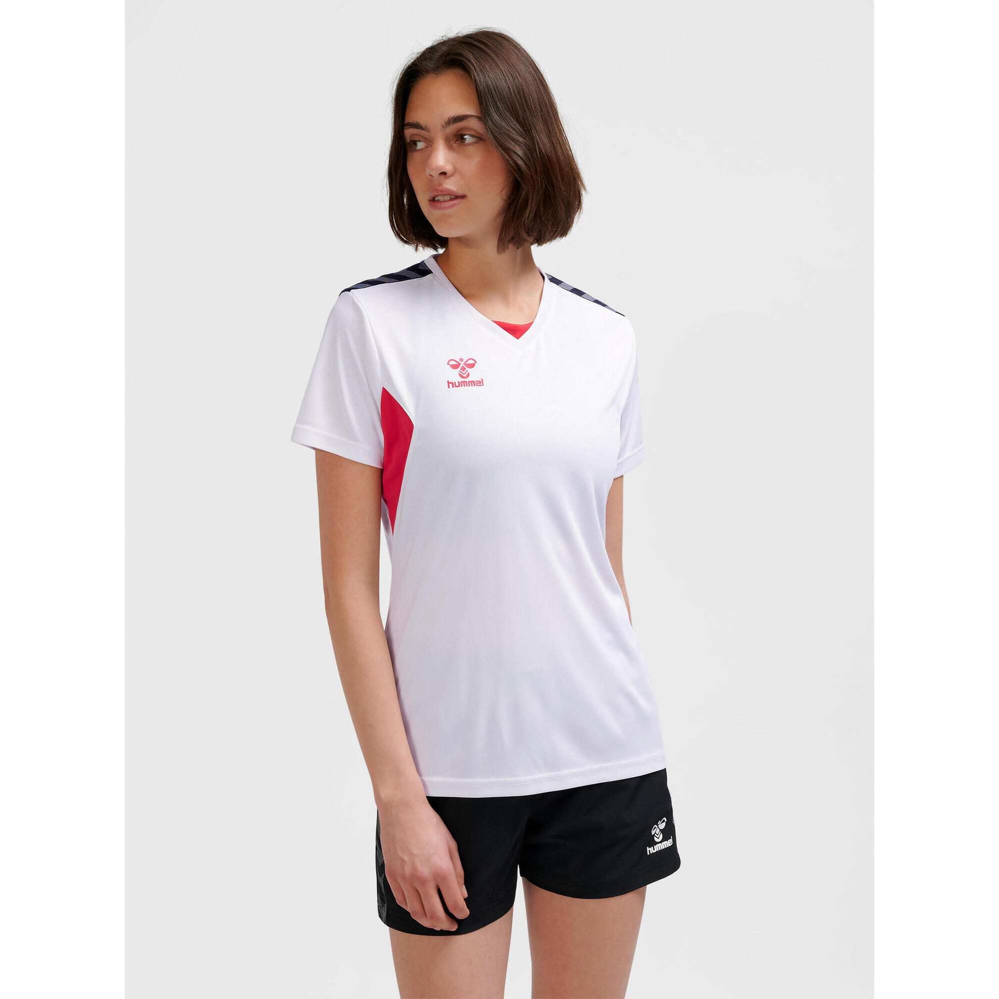Hummel - Enfiler T-shirt Hmlauthentic Femme Hummel - T-shirt Manches Courtes - Blanc|rouge - 36 Xs - Decathlon