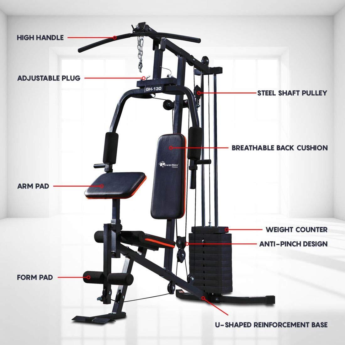 PowerMax Fitness GH-130 Multifunction Home Gym Workout Machine _PIPE_ Weight 61 kgs/135LBS _PIPE_ Adjustable Weight _PIPE_ Arm P