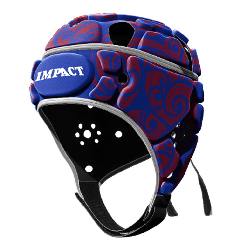 Impact Rugby Headguard Blue Tribal Red