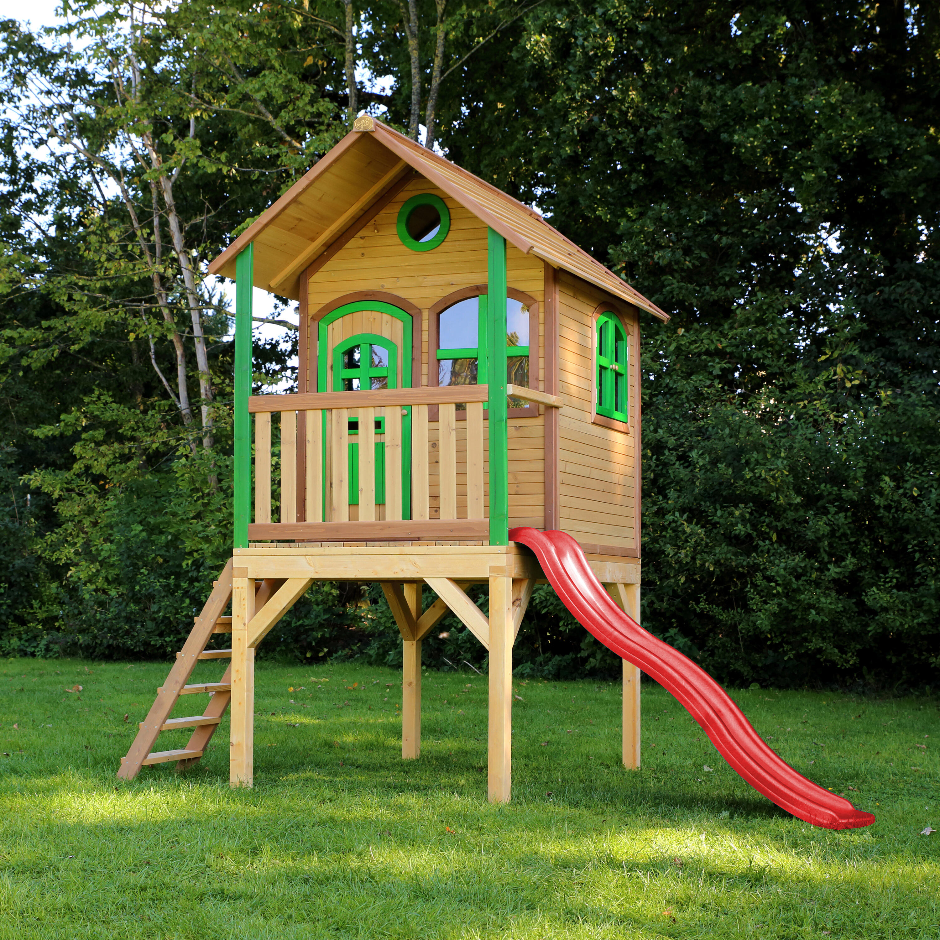 Maisonnette de jardin Laura Marron/Verte - Toboggan Rouge 3/7