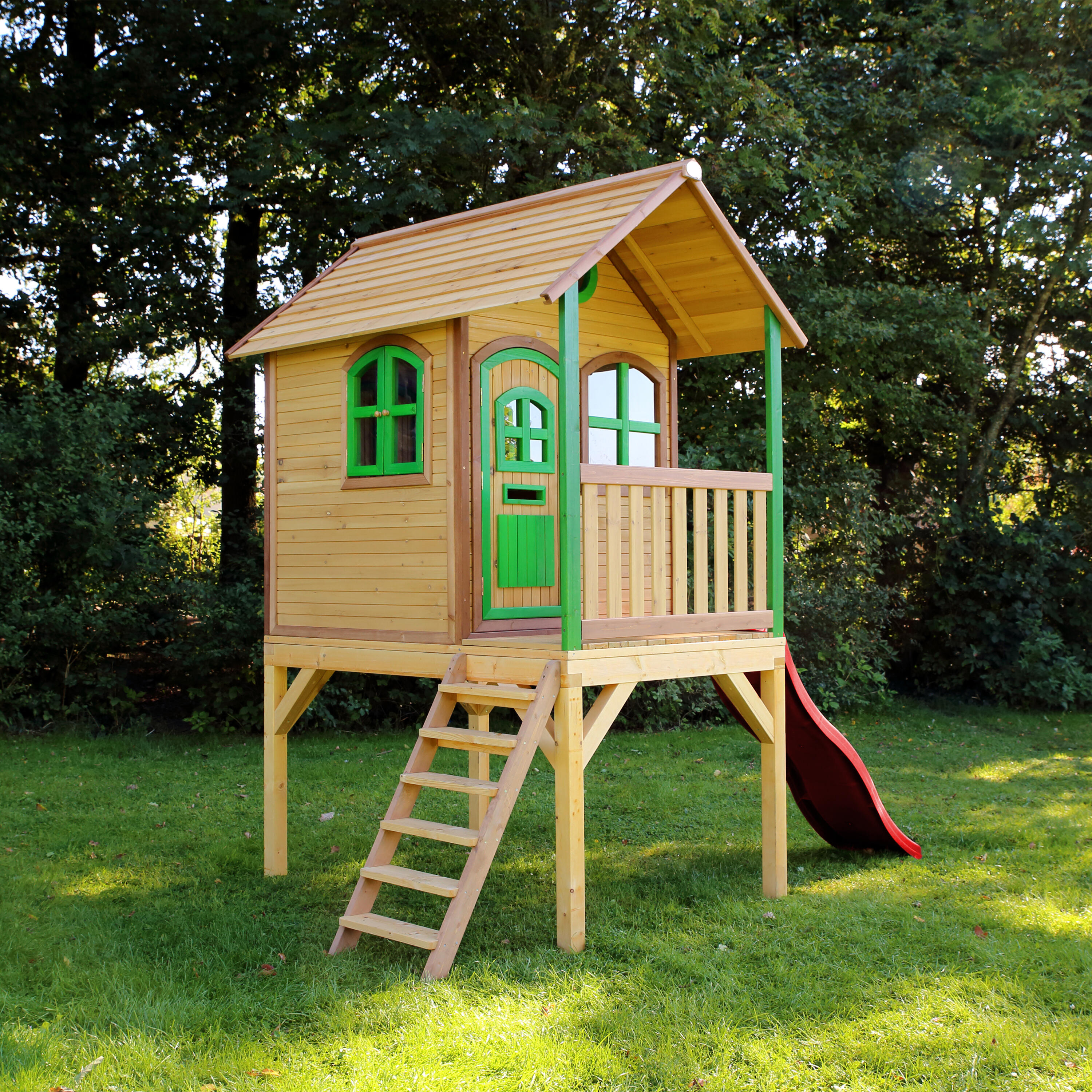 Maisonnette de jardin Laura Marron/Verte - Toboggan Rouge 5/7