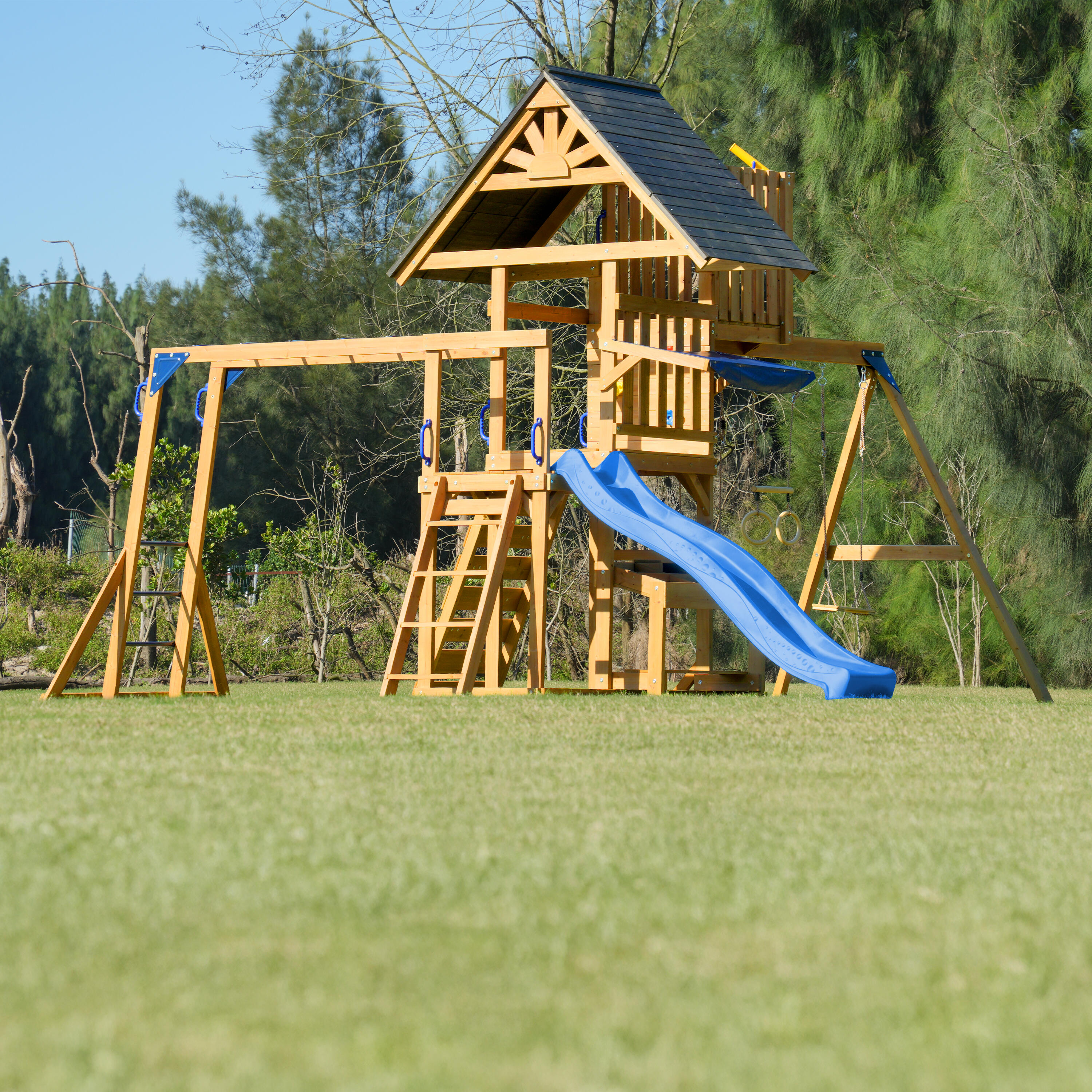 Aire de jeux en Bois Mitch avec 2 Balançoires, Toboggan Bleu 7/7