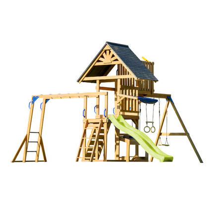 Mitch Spielturm aus Holz mit 2 Schaukeln, Trapez und Turm, Rutsche Weiß