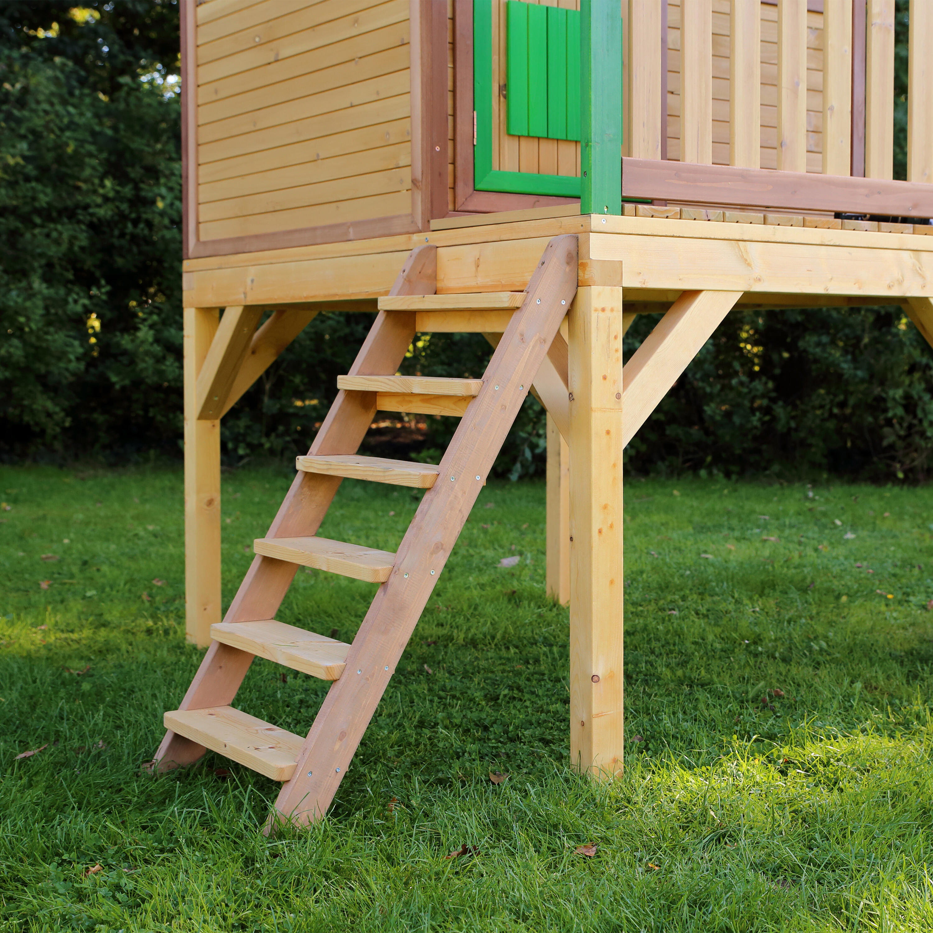 Maisonnette de jardin Laura Marron/Verte - Toboggan Rouge 6/7
