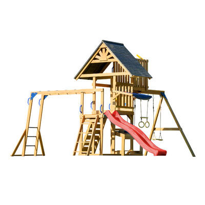 Mitch Spielturm aus Holz mit 2 Schaukeln, Trapez und Turm, Rutsche Weiß