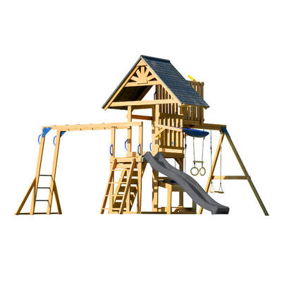 Mitch Spielturm aus Holz mit 2 Schaukeln, Trapez und Turm, Rutsche Weiß