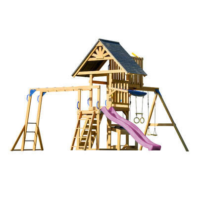 Mitch Spielturm aus Holz mit 2 Schaukeln, Trapez und Turm, Rutsche Weiß