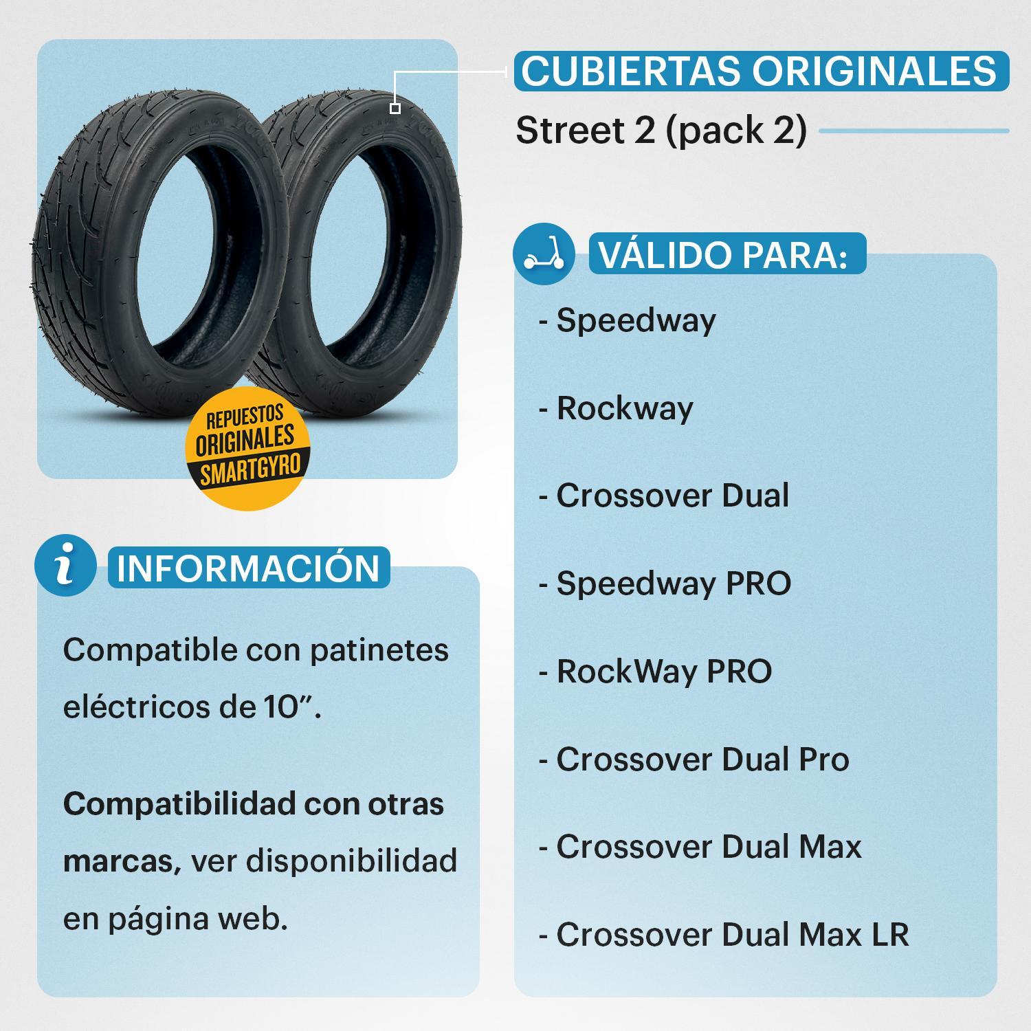 Pack de 2 Cubiertas Street 2 para Smartgyro (SW/RW/CO) 3/6