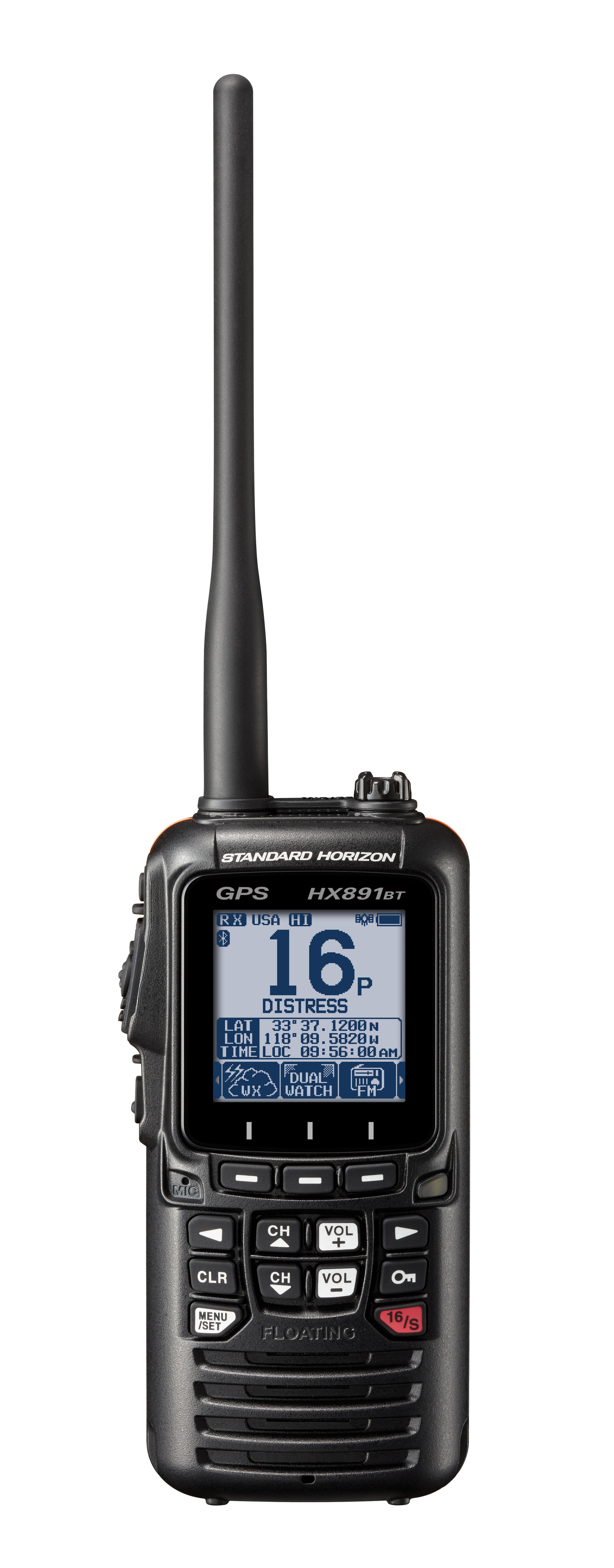 HX891BT/E: Draagbare VHF 6W waterdicht drijvend Bluetooth, GPS, DSC, zwart 1/3