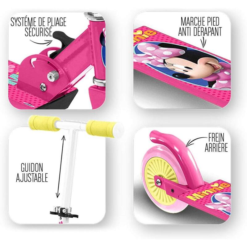 Trotineta pliabila cu 2 roti 3 ani +, multicolor, ghidon ajustabil, Minnie Mouse