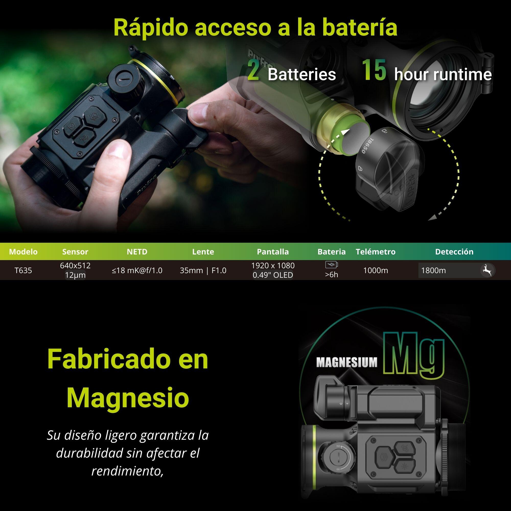 CLIP ON Térmico 35 mm Telémetro Laser PIXFRA Taurus T635 <18mK OLED 1920 x 1080 5/7