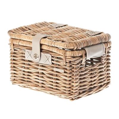 Basil Denton S - cestino bici in rattan piccolo grigio con coperchio.