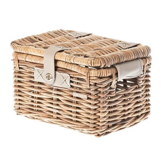 Basil Denton S - cestino bici in rattan piccolo grigio con coperchio.