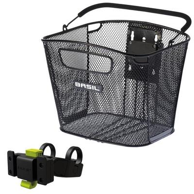 Stijlvolle basil bold front kf fietsmand met stuurhouder - zwart