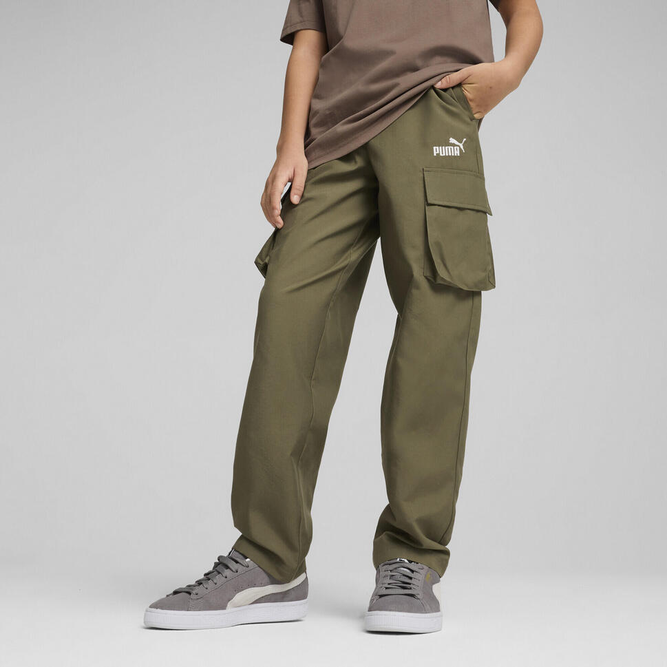Młodzieżowe tkane bojówki ESS z logo No. 1 PUMA Loden Green