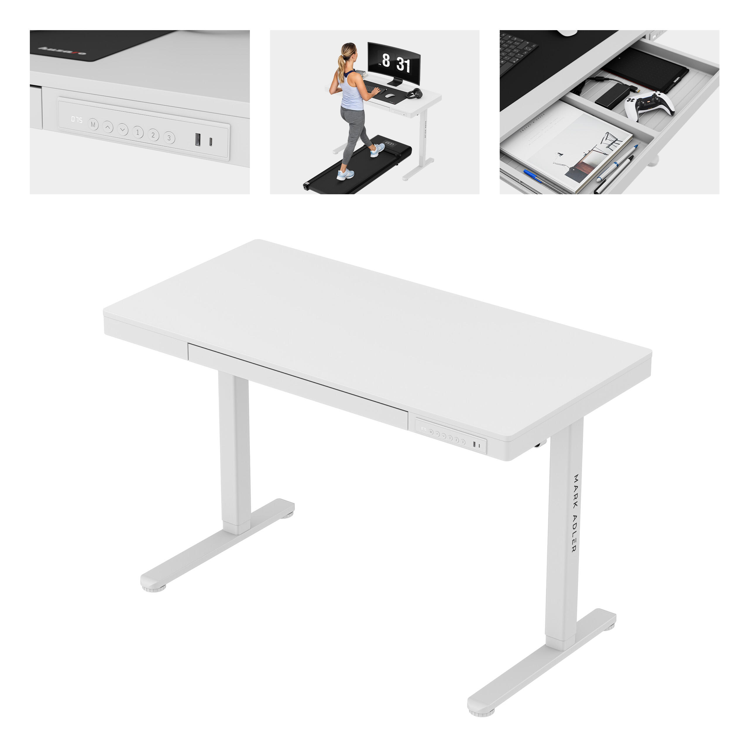 Biurko elektryczne do bieżni Mark Adler Leader 8.2 White wbudowana półka
