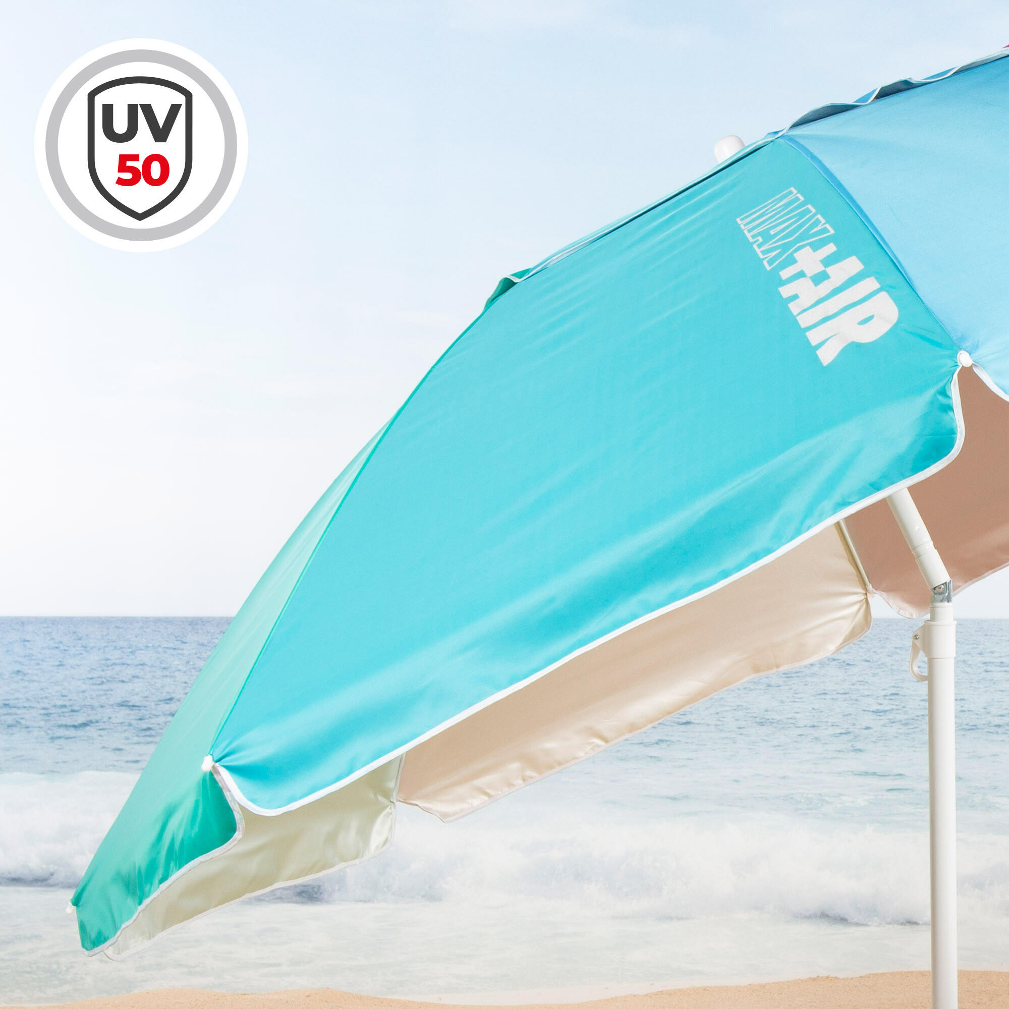 Aktive Parapluie de plage coupe-vent 8 mâts 240 cm multicolore avec ventilation 3/7